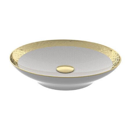 Bien Banyo Flame Gövde Üstü Lavabo 47 cm Altın Dekor-Beyaz - Bien Banyo