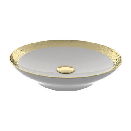 Bien Banyo Flame Gövde Üstü Lavabo 47 cm Altın Dekor-Beyaz - 1