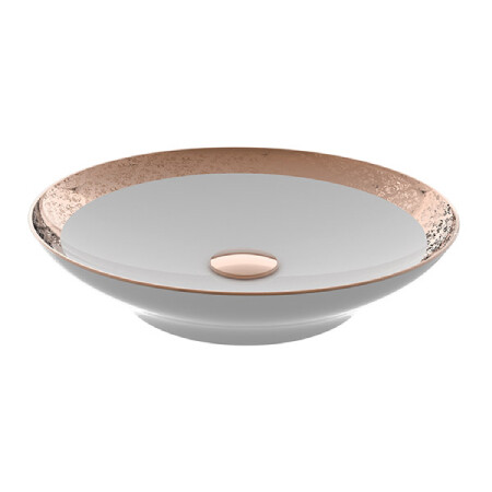 Bien Banyo Flame Gövde Üstü Lavabo 47 cm Rose Gold Dekor-Beyaz - Bien Banyo