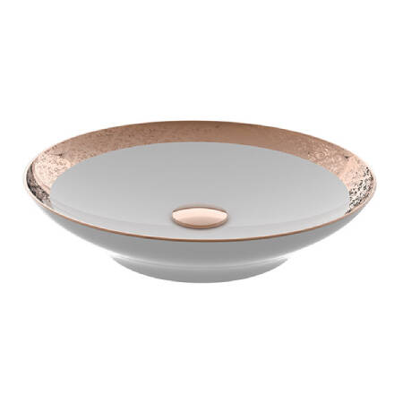 Bien Banyo Flame Gövde Üstü Lavabo 47 cm Rose Gold Dekor-Beyaz - 1
