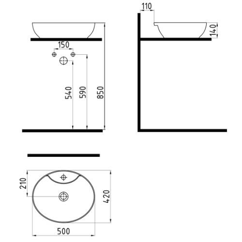 Bien Banyo Motto Gövde Üstü Oval Lavabo 50 cm Parlak Siyah - 2