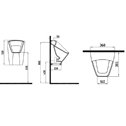 Bien Banyo Neptün Pisuvar 52 cm Üstten Su Girişli - 2