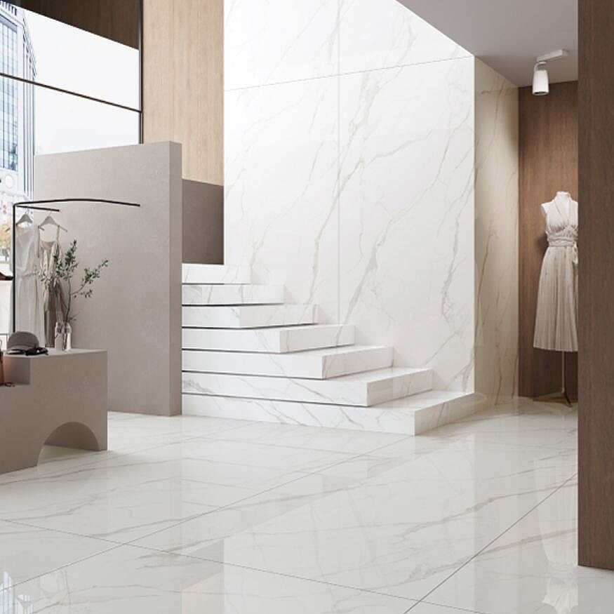 Bien Seramik BIQSLAB Statuario Endless Parlak 120x280 cm 6 mm Porselen Seramik - Bien Seramik