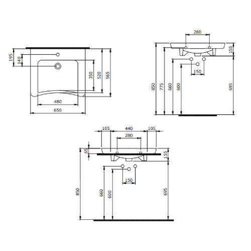 Bocchi Bedensel Engelli Lavabo 65 cm Parlak Beyaz - 2