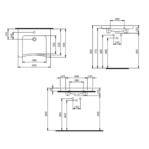 Bocchi Bedensel Engelli Lavabo 65 cm Mat Kaşmir - 3