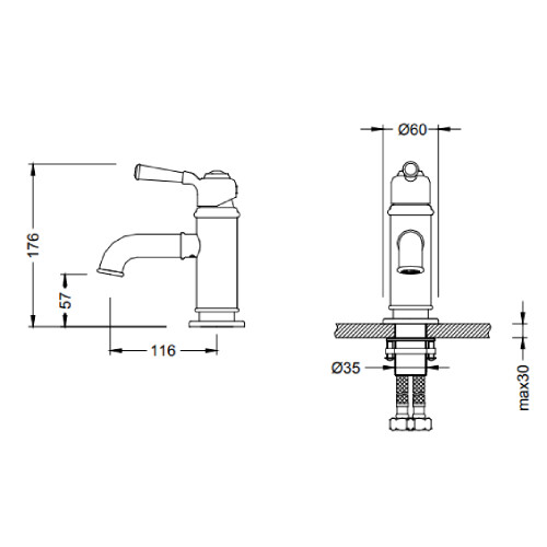 Bocchi Burlington Tek Kumandalı Lavabo Bataryası Antik Siyah - 2