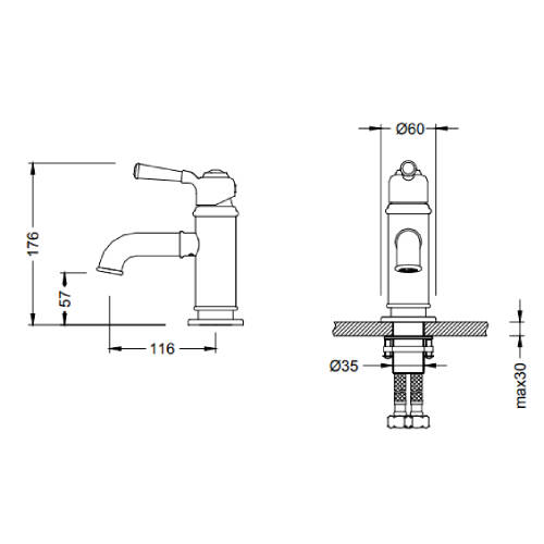 Bocchi Burlington Tek Kumandalı Lavabo Bataryası Saten Nikel - 2