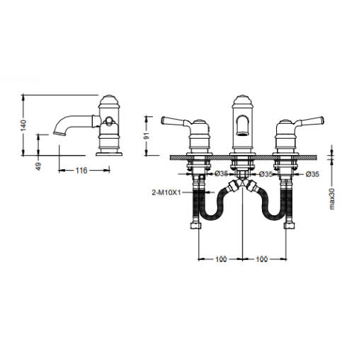Bocchi Burlington Üç Delikli Lavabo Bataryası Krom - 2