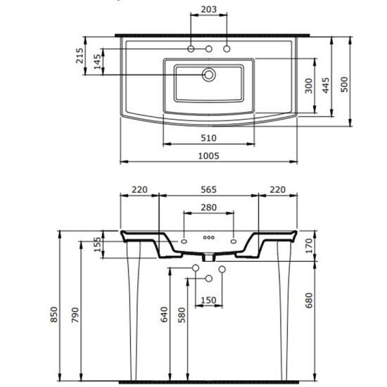 Bocchi Classico Lavita Asma Lavabo 100 cm Parlak Siyah - 2