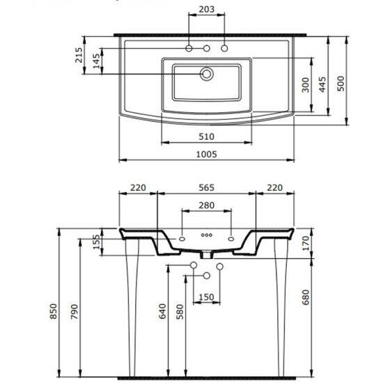 Bocchi Classico Lavita Asma Lavabo 100 cm Parlak Siyah - 2