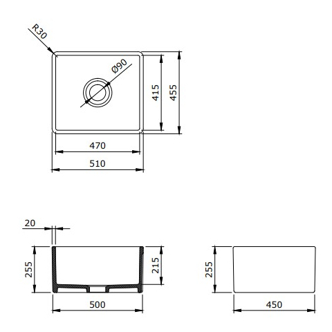 Bocchi Lavello Mutfak Eviyesi 50 cm Parlak Siyah - 4