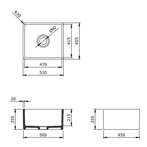 Bocchi Lavello Mutfak Eviyesi 50 cm Parlak Siyah - 4