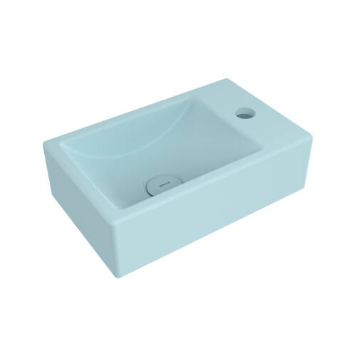 Bocchi Milano Tezgah Üstü Dar Sağ Lavabo 37 cm Mat Buz Mavisi - 1