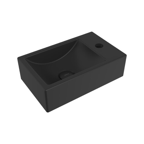 Bocchi Milano Tezgah Üstü Dar Sağ Lavabo 37 cm Mat Siyah - Bocchi