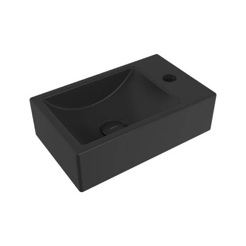 Bocchi Milano Tezgah Üstü Dar Sağ Lavabo 37 cm Mat Siyah - 1