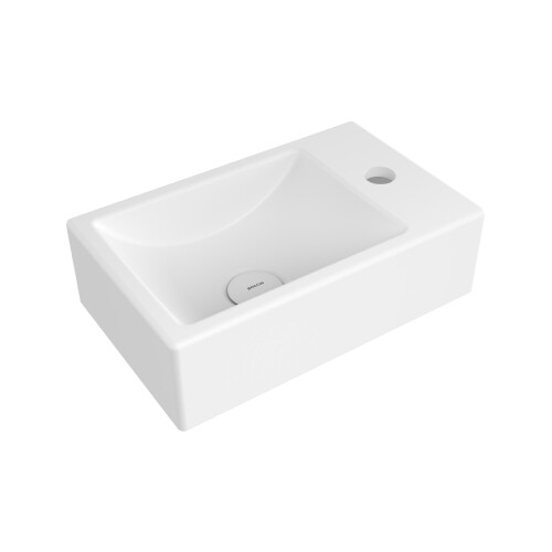 Bocchi Milano Tezgah Üstü Dar Sağ Lavabo 37 cm Mat Beyaz - Bocchi