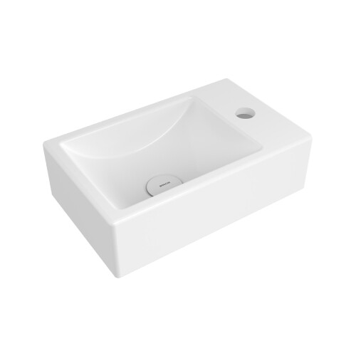 Bocchi Milano Tezgah Üstü Dar Sağ Lavabo 37 cm Parlak Beyaz - Bocchi