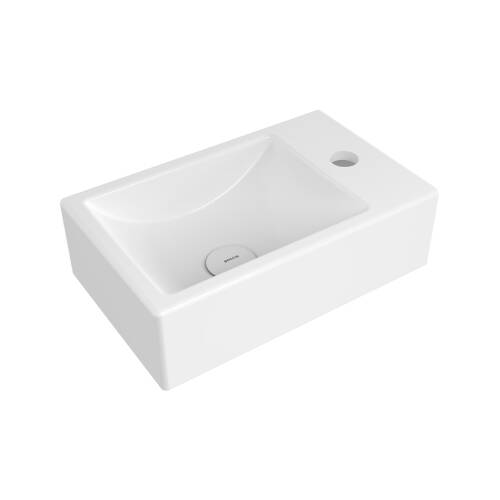 Bocchi Milano Tezgah Üstü Dar Sağ Lavabo 37 cm Parlak Beyaz - 1