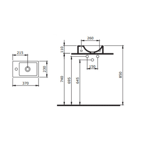 Bocchi Milano Tezgah Üstü Dar Sağ Lavabo 37 cm Parlak Beyaz - 2