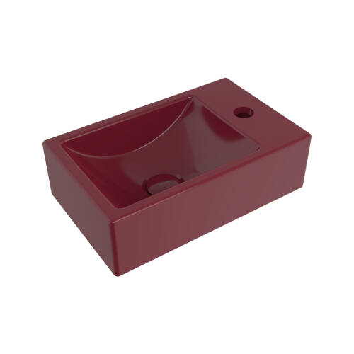 Bocchi Milano Tezgah Üstü Dar Sağ Lavabo 37 cm Parlak Burgonya Bordosu - 1