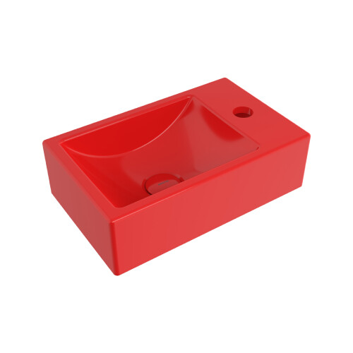 Bocchi Milano Tezgah Üstü Dar Sağ Lavabo 37 cm Parlak Kırmızı - Bocchi