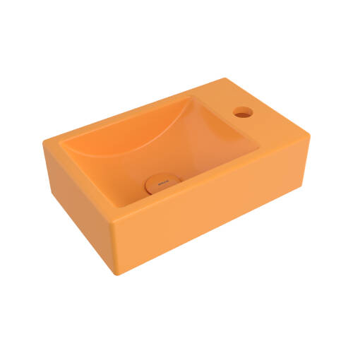 Bocchi Milano Tezgah Üstü Dar Sağ Lavabo 37 cm Parlak Mandalina Sarısı - 1