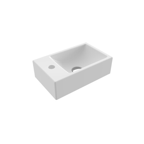 Bocchi Milano Tezgah Üstü Dar Sol Lavabo 37 cm Mat Beyaz - Bocchi