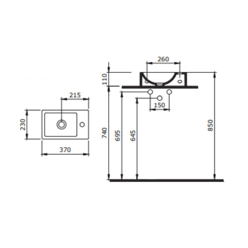 Bocchi Milano Tezgah Üstü Dar Sol Lavabo 37 cm Mat Kaşmir - 2