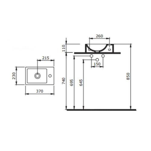 Bocchi Milano Tezgah Üstü Dar Sol Lavabo 37 cm Mat Siyah - 2