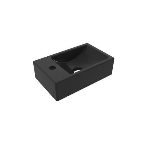 Bocchi Milano Tezgah Üstü Dar Sol Lavabo 37 cm Parlak Siyah - Bocchi