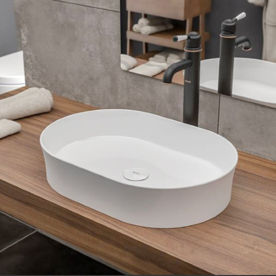 Bocchi Slim Line Çanak Lavabo 55 cm Parlak Beyaz - 2