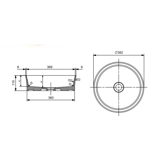 Bocchi Slim Line Tezgah Üstü Çanak Lavabo 38 cm Parlak Beyaz - 2