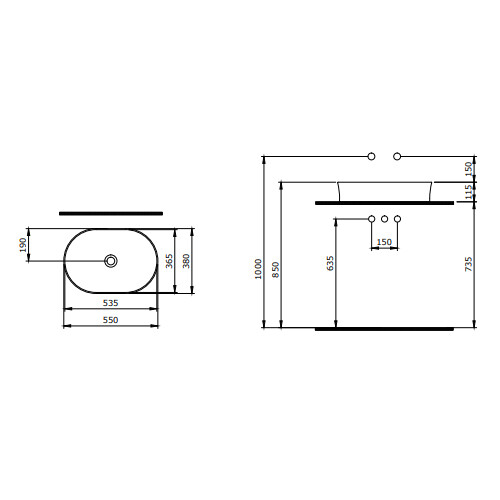 Bocchi Sottile Slim Line Çanak Lavabo 55 cm Mat Beyaz - 2
