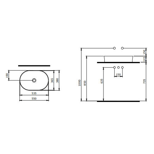Bocchi Sottile Slim Line Çanak Lavabo 55 cm Mat Bronz - 2