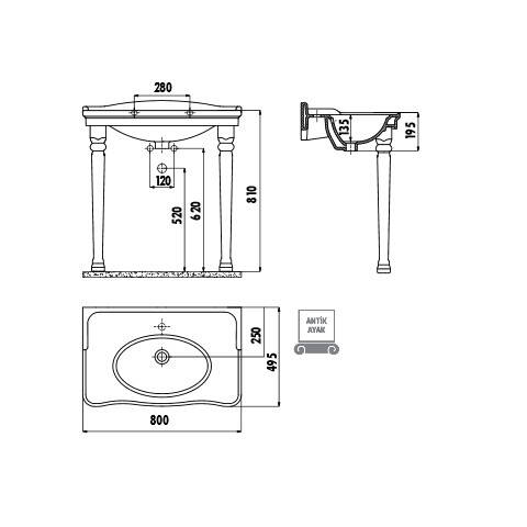 Creavit Antik Lavabo Ayakları - 2