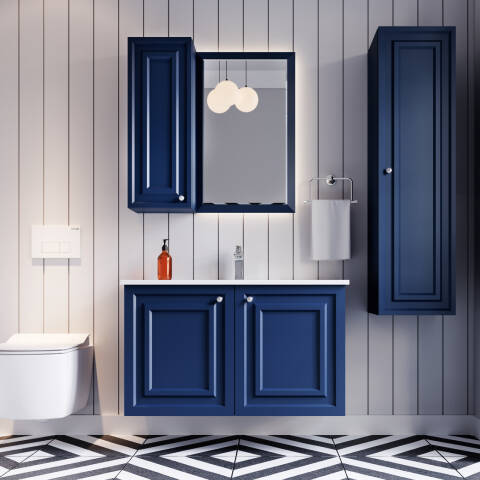 Creavit Kayra 100 cm Kapaklı Banyo Dolabı Mat Safir Mavi - 1