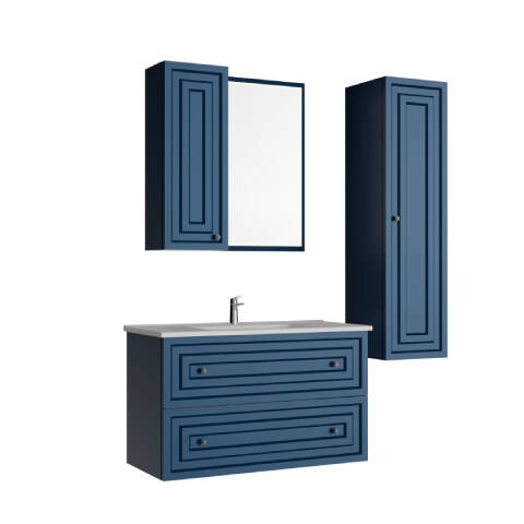 Creavit Kayra 100 cm Çekmeceli Banyo Dolabı Mat Safir Mavi - 1
