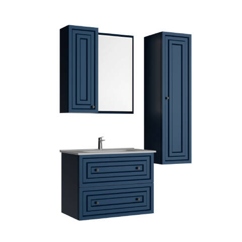 Creavit Kayra 80 cm Çekmeceli Banyo Dolabı Mat Safir Mavi - 1