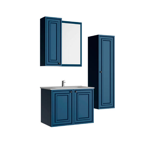 Creavit Kayra 80 cm Kapaklı Banyo Dolabı Mat Safir Mavi - 1