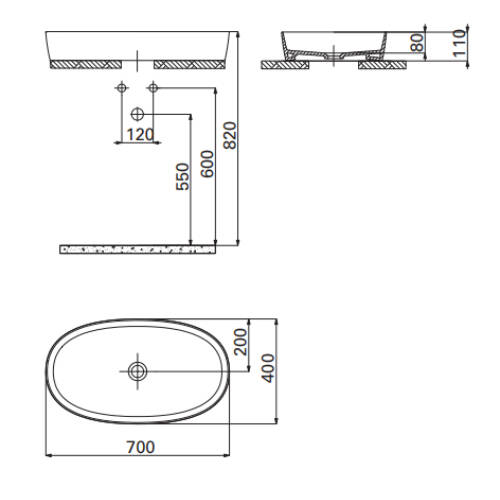 Creavit Loop Oval Çanak Lavabo Beyaz 70 cm - 3