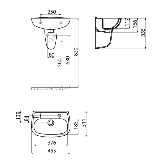 Creavit TP030 Sedef Kısa Yarım Ayak Oval Lavabo 30x45 cm - 3