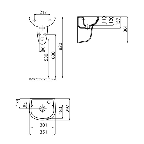 Creavit TP135 Sedef Kısa Yarım Ayaklı Oval Lavabo 29x35 cm - 2