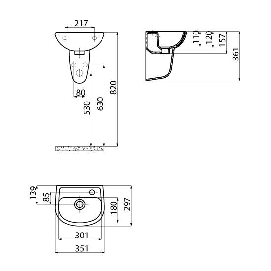 Creavit TP135 Sedef Kısa Yarım Ayaklı Oval Lavabo 29x35 cm - 2