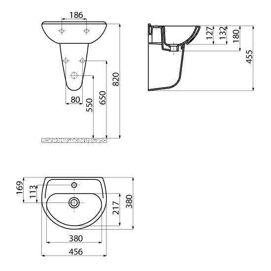 Creavit TP145 Sedef Kısa Yarım Ayak Oval Lavabo 36x45 cm - 2