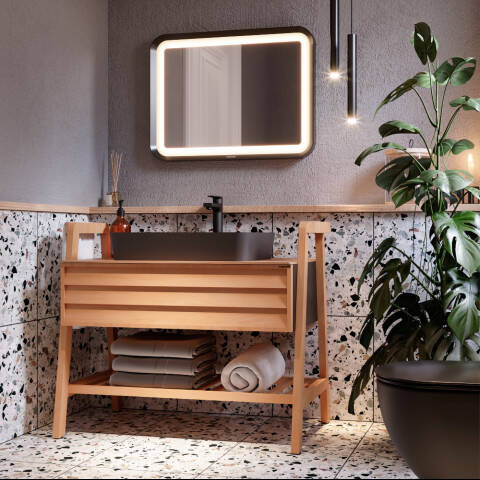 Creavit Truva 100 cm Banyo Dolabı Siyah-Masif - 1