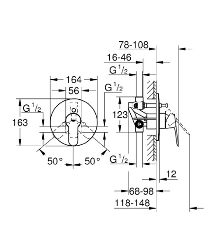 GROHE Bauedge Ankastre Banyo Bataryası Yuvarlak 29079000 - 3