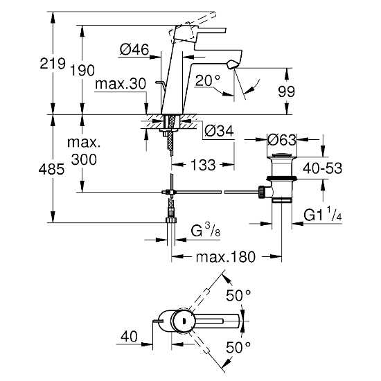 GROHE Concetto Tek Kumandalı Lavabo Bataryası M-Boyut - 2