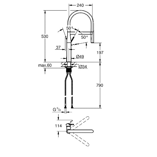 GROHE Essence Tek Kumandalı Eviye Bataryası Bakır - 2