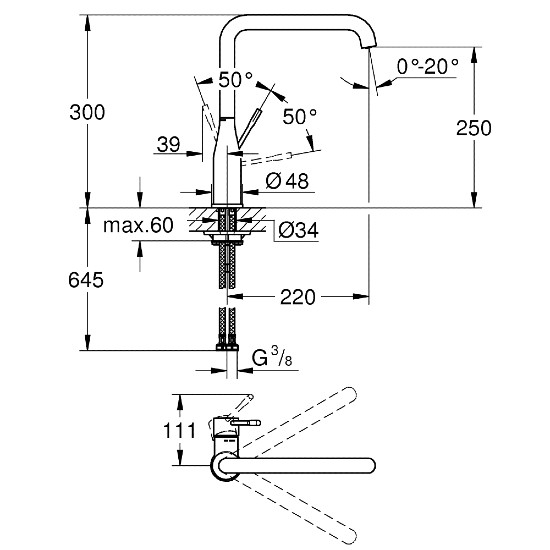 GROHE Essence Tek Kumandalı Eviye Bataryası Bakır - 2