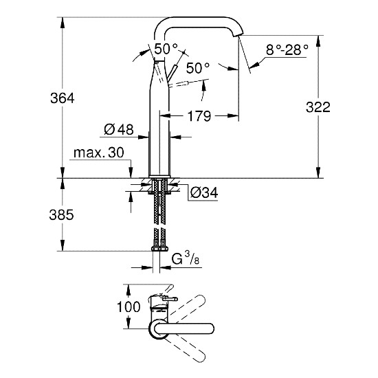 GROHE Essence Tek Kumandalı Lavabo Bataryası XL-Boyut Bakır - 2